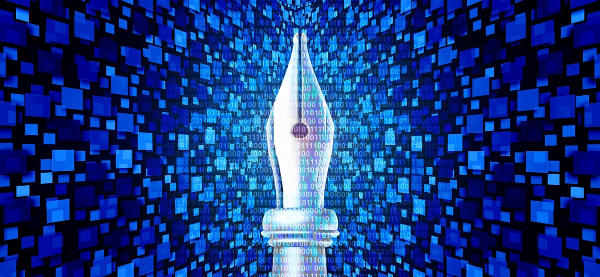 AI and Publishing conceptual old pen nib against a blue binary code background symbolizing artificial intelligence disrupting publishing journalism, and traditional media through digital transformation and automation.