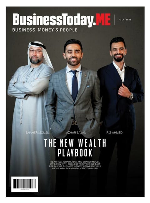 BusinessToday.ME magazine cover featuring three businessmen with headline The New Wealth Playbook, July 2026 issue