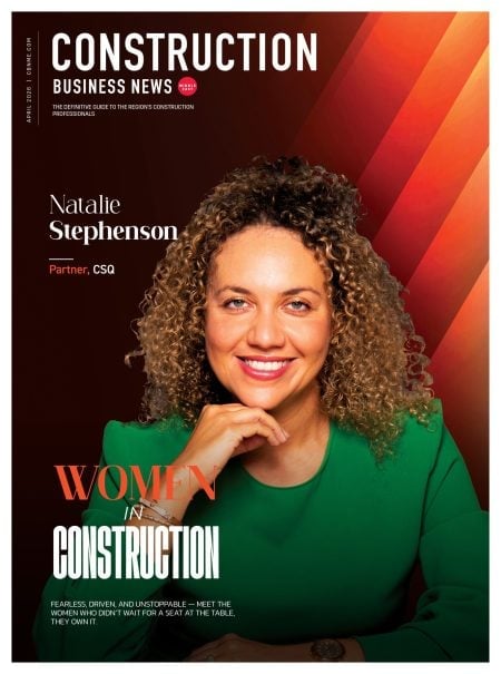 Construction Business News magazine cover featuring Natalie Stephenson, Partner CSO, with Women in Construction theme
